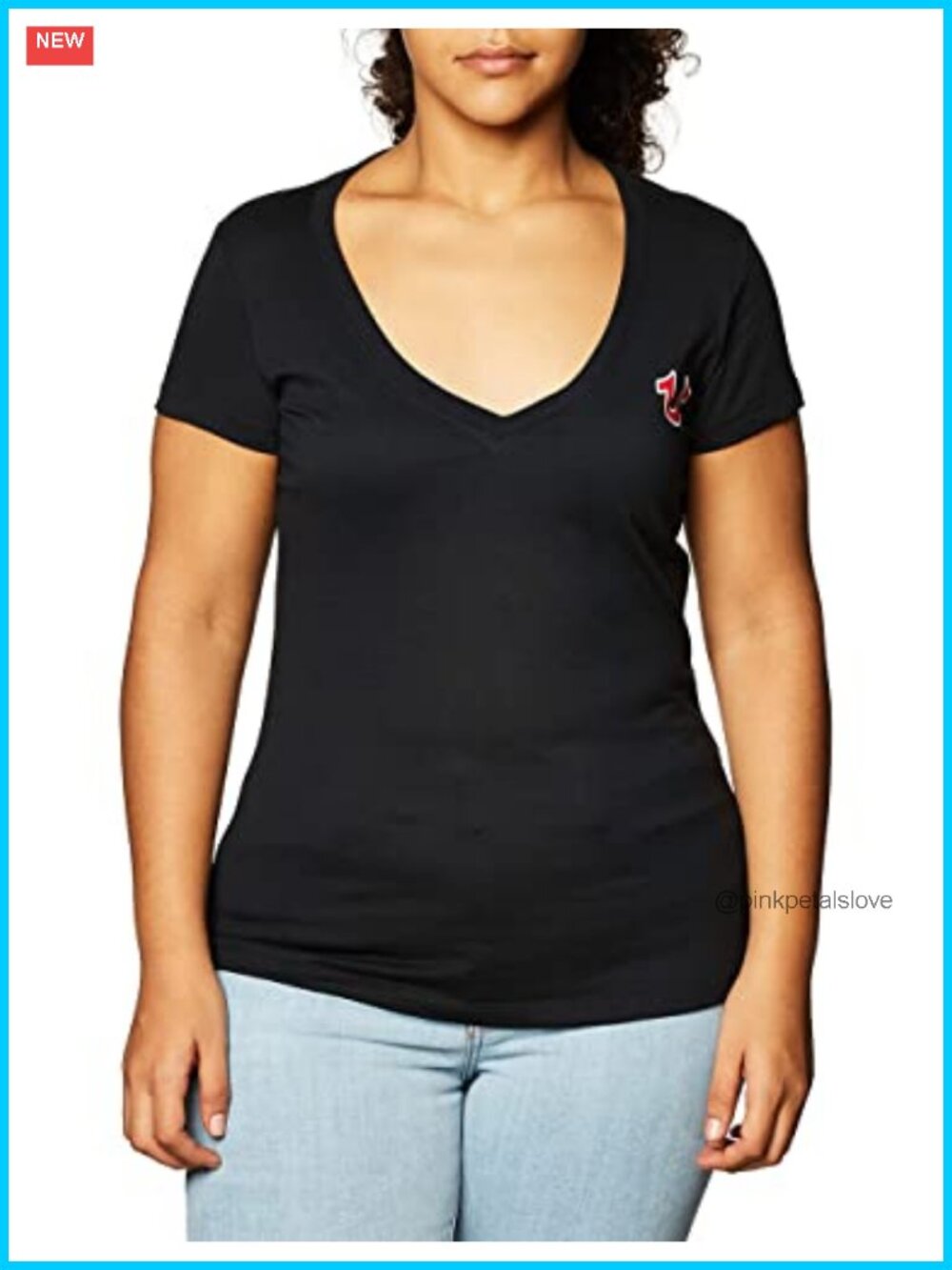 True Religion V-Neck Buddha Logo Tee Women's Slim Fit 100% Cotton Short Sleeve